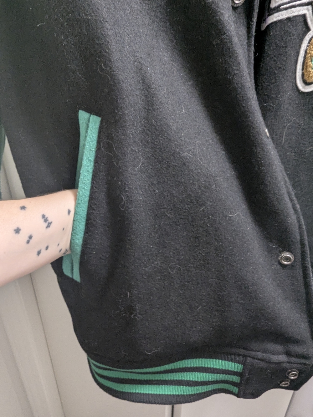 NBA Celtics Black and Teal Varsity Jacket with Embroidered Mascot Patch - Picture 3 of 7